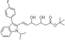 结构式 CAS# 129332-29-2, 氟伐二醇; (E)-7-[3'-(4''-氟苯基)-1'-异丙基吲哚-2'-基]-3,5-二羟基-6-庚烯酸叔丁酯