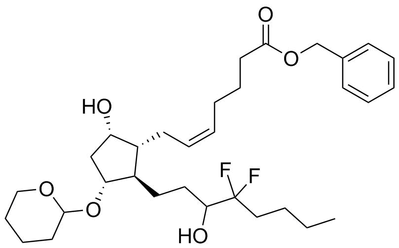 Benzyl (Z)-7-[(1R,2R,3R,5S)-2-(4,4-difluoro-3-hydroxyoctyl)-5-hydroxy-3-[(tetrahydro-2H-pyran-2-yl)oxy]cyclopentyl]hept-5-enoate molecular structure (CAS 136790-77-7)