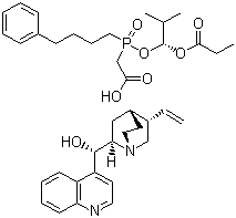结构式 CAS# 137590-32-0, (8a,9R)-辛可宁-9-醇单[[(S)-[(1R)-2-甲基-1-(1-氧代丙氧基)丙氧基](4-苯基丁基)氧膦基]乙酸]盐