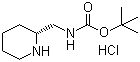 结构式 CAS# 139004-96-9, (R)-哌啶-2-甲基氨基甲酸叔丁酯盐酸盐; (R)-2-N-叔丁氧羰基氨基甲基哌啶盐酸盐