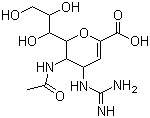 structure of CAS# 139110-80-8, Zanamivir;(2R,3R,4S)-3-Acetamido-4-(diaminomethylideneamino)-2-[(1R,2R)-1,2,3-trihydroxypropyl]-3,4-dihydro-2H-pyran-6-carboxylic acid