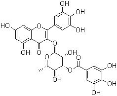结构式 CAS# 143202-36-2, 杨梅黄酮 3-O-(3''-吡喃鼠李糖苷)