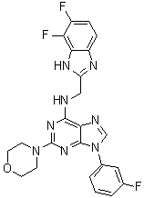 N-[(6,7-Difluoro-1H-benzimidazol-2-yl)methyl]-9-(3-fluorophenyl)-2-(4-morpholinyl)-9H-purin-6-amine molecular structure (CAS 1454585-06-8)