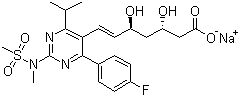 structure of CAS# 147098-18-8, Rosuvastatin sodium;7-[4-(4-fluorophenyl)-6-(1-methylethyl)-2-(N-methyl-N-methylsulfonyl-amino)-pyrimidin-5-yl]-3,5-dihydroxy-hept-6-enoic acid sodium salt