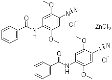structure of CAS# 14726-29-5, Fast Blue RR salt;4-Benzoylamino-2,5-dimethoxybenzenediazonium chloride hemi(zinc chloride) salt