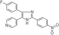 结构式 CAS# 152121-53-4, PD 169316; 4-[4-(4-氟苯基)-2-(4-硝基苯基)-1H-咪唑-5-基]吡啶