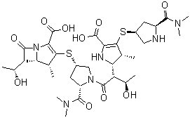 [4R-[3[1[2S*[2S*,3R*,4(3S*,5S*)],3R*],3S*,5S*],4alpha,5beta,6beta(R*)]]-3-[[1-[2-[5-Carboxy-4-[[5-[(dimethylamino)carbonyl]-3-pyrrolidinyl]thio]-2,3-dihydro-3-methyl-1H-pyrrol-2-yl]-3-hydroxy-1-oxobutyl]-5-[(dimethylamino)carbonyl]-3-pyrrolidinyl]thio]-6-(1-hydroxyethyl)-4-methyl-7-oxo-1-azabicyclo[3.2.0]hept-2-ene-2-carboxylic acid molecular structure (CAS 166901-45-7)