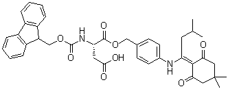 structure of CAS# 172611-77-7, N-[(9H-Fluoren-9-ylmethoxy)carbonyl]-L-aspartic acid 1-[[4-[[1-(4,4-dimethyl-2,6-dioxocyclohexylidene)-3-methylbutyl]amino]phenyl]methyl] ester