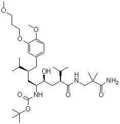 N-[(1S,2S,4S)-4-[[(3-Amino-2,2-dimethyl-3-oxopropyl)amino]carbonyl]-2-hydroxy-1-[(2S)-2-[[4-methoxy-3-(3-methoxypropoxy)phenyl]methyl]-3-methylbutyl]-5-methylhexyl]carbamic acid 1,1-dimethylethyl ester molecular structure (CAS 173338-07-3)