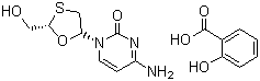 结构式 CAS# 173522-96-8, 水杨酸拉米呋啶; (2R-顺式)-4-氨基-1-(2-羟甲基-1,3-氧硫杂环戊烷-5-基)-1H-嘧啶-2-酮 2-羟基苯甲酸酯