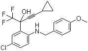 (S)-5-Chloro-alpha-(cyclopropylacetenyl)-2-[((4-methoxyphenyl)methyl)amino]-alpha-(trifluoromethyl)benzenemethanol molecular structure (CAS 173676-60-3)