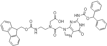 N-[2-[2-[[(Diphenylmethoxy)carbonyl]amino]-1,6-dihydro-6-oxo-9H-purin-9-yl]acetyl]-N-[2-[[(9H-fluoren-9-ylmethoxy)carbonyl]amino]ethyl]glycine molecular structure (CAS 186046-83-3)