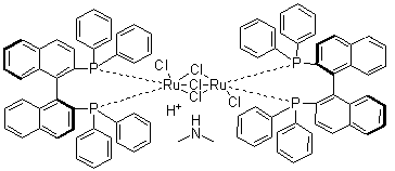 三(mu-氯)双[(S)-(-)-2,2'-双(二苯基膦)-1,1'-联萘]二氯化二钌二甲基铵盐分子结构 (CAS 199541-17-8)