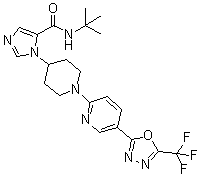 N-(1,1-Dimethylethyl)-1-[1-[5-[5-(trifluoromethyl)-1,3,4-oxadiazol-2-yl]-2-pyridinyl]-4-piperidinyl]-1H-imidazole-5-carboxamide molecular structure (CAS 2012607-27-9)