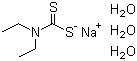 Sodium diethyldithiocarbamate trihydrate molecular structure (CAS 20624-25-3)