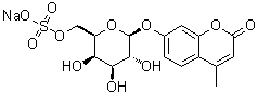 4-Methyl-7-[(6-O-sulfo-beta-D-galactopyranosyl)oxy]-2H-1-benzopyran-2-one monosodium salt molecular structure (CAS 206443-06-3)