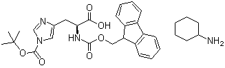 structure of CAS# 210820-99-8, 1-[(1,1-Dimethylethoxy)carbonyl]-N-[(9H-fluoren-9-ylmethoxy)carbonyl]-L-histidine compd. with cyclohexanamine