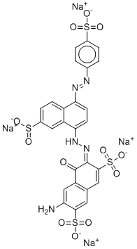 tetrasodium 6-amino-4-hydroxy-3-[[7-sulphonato-4-[(4-sulphonatophenyl)azo]-1-naphthyl]azo]naphthalene-2,7-disulphonate molecular structure (CAS 2118-39-0)