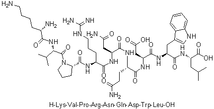 L-Lysyl-L-valyl-L-prolyl-L-arginyl-L-asparaginyl-L-glutaminyl-L-alpha-aspartyl-L-tryptophyl-L-leucine molecular structure (CAS 212370-40-6)