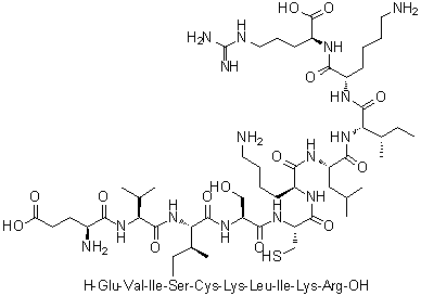 L-alpha-谷氨酰-L-缬氨酰-L-异亮氨酰-L-丝氨酰-L-半胱氨酰-L-赖氨酰-L-亮氨酰-L-异亮氨酰-L-赖氨酰-L-精氨酸分子结构 (CAS 215530-58-8)