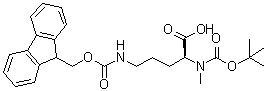 结构式 CAS# 233688-96-5, N2-[叔丁氧羰基]-N5-[芴甲氧羰基]-N2-甲基-L-鸟氨酸