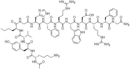 N2-Acetyl-L-lysyl-L-tyrosyl-L-valyl-L-norleucylglycyl-L-histidyl-L-phenylalanyl-L-arginyl-L-tryptophyl-L-alpha-aspartyl-L-arginyl-L-phenylalanylglycinamide molecular structure (CAS 237761-41-0)