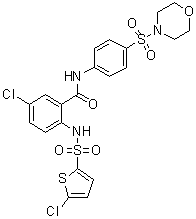 structure of CAS# 254877-67-3, Ataciguat;5-Chloro-2-[[(5-chlorothien-2-yl)sulfonyl]amino]-N-[4-[(morpholin-4-yl)sulfonyl]phenyl]benzamide; HMR 1766