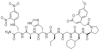 1-[(7-Methoxy-2-oxo-2H-1-benzopyran-4-yl)acetyl]-L-prolyl-3-cyclohexyl-L-alanylglycyl-L-norvalyl-L-histidyl-L-alanyl-3-[(2,4-dinitrophenyl)amino]-L-alaninamide molecular structure (CAS 256394-94-2)