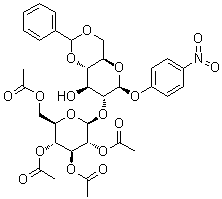 p-Nitrophenyl 4,6-O-benzylidene-2-O-beta-D-glucopyranosyl-beta-D-glucopyranoside 2',3',4',6'-tetraacetate molecular structure (CAS 26255-68-5)