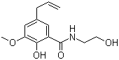结构式 CAS# 26750-81-2, 阿利苯多; 2-羟基-N-(2-羟乙基)-3-甲氧基-5-(2-丙烯基)苯甲酰胺