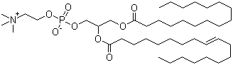 结构式 CAS# 26853-31-6, 1-棕榈酰基-2-油酰基卵磷脂; 1-棕榈酰基-2-油酰-sn-甘油-3-磷酰胆碱