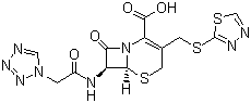 结构式 CAS# 26973-24-0, 头孢替唑; (6R,7R)-3-[(1,3,4-噻二唑-2-基)硫代甲基]-8-氧代-7-[2-(1H-四唑-1-基)乙酰氨基]-5-硫杂-1-氮杂双环[4.2.0]辛-2-烯-2-甲酸