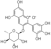 3-[(6-Deoxy-alpha-L-mannopyranosyl)oxy]-5,7-dihydroxy-2-(3,4,5-trihydroxyphenyl)-1-benzopyrylium chloride (1:1) molecular structure (CAS 29907-19-5)