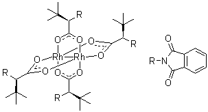 结构式 CAS# 380375-05-3, 四[N-邻苯二甲酰基-(R)-叔亮氨酸]二铑