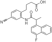 结构式 CAS# 402473-54-5, ONO-AE3-208; 4-氰基-2-[[2-(4-氟-1-萘基)-1-氧代丙基]氨基]苯基丁酸