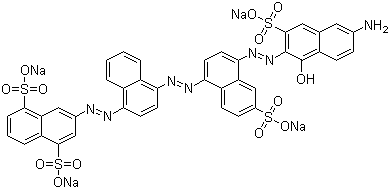 structure of CAS# 4399-55-7, Direct Blue 71;C.I. 34140; Tetrasodium 3-[[4-[[4-[(6-amino-1-hydroxy-3-sulphonato-2-naphthyl)azo]-6-sulphonato-1-naphthyl]azo]-1-naphthyl]azo]naphthalene-1,5-disulphonate