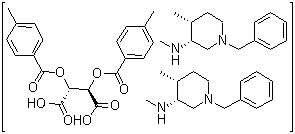 (2R,3R)-2,3-双[(4-甲基苯甲酰基)氧基]丁二酸和 (3R,4R)-N,4-二甲基-1-(苯基甲基)-3-哌啶胺的化合物分子结构 (CAS 477600-71-8)