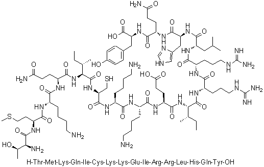 L-Threonyl-L-methionyl-L-lysyl-L-glutaminyl-L-isoleucyl-L-cysteinyl-L-lysyl-L-lysyl-L-alpha-glutamyl-L-isoleucyl-L-arginyl-L-arginyl-L-leucyl-L-histidyl-L-glutaminyl-L-tyrosine molecular structure (CAS 498532-34-6)