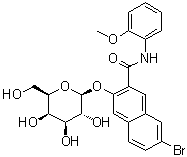 7-Bromo-3-(beta-D-galactopyranosyloxy)-N-(2-methoxyphenyl)-2-naphthalenecarboxamide molecular structure (CAS 51349-63-4)