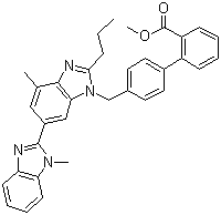 结构式 CAS# 528560-93-2, 替米沙坦甲酯; 4'-[(1,4'-二甲基-2'-丙基[2,6'-二-1H-苯并咪唑]-1'-基)甲基]-1,1'-联苯-2-甲酸甲酯