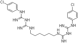 结构式 CAS# 55-56-1, 氯己定; 洗必泰; 1,1'-己基双[5-(对氯苯基)双胍]