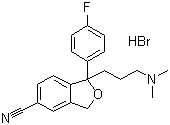 structure of CAS# 59729-32-7, Citalopram hydrobromide;1-[3-(Dimethylamino)propyl]-1-(4-fluorophenyl)-1,3-dihydro-5-isobenzofurancarbonitrile hydrobromide