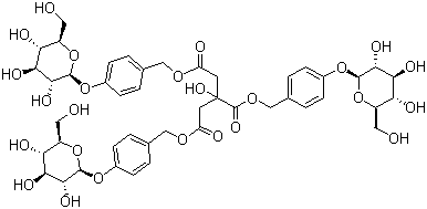 structure of CAS# 62499-28-9, Parishin;[3-[[[4-(beta-D-Glucopyranosyloxy)phenyl]methoxy]carbonyl]-3-hydroxy-1,5-dioxo-1,5-pentanediyl]bis(oxymethylene-4,1-phenylene) bis-beta-D-glucopyranoside