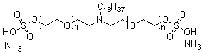alpha,alpha'-[(Octadecylimino)di-2,1-ethanediyl]bis[omega-(sulfooxy)poly(oxy-1,2-ethanediyl)] diammonium salt molecular structure (CAS 65086-41-1)