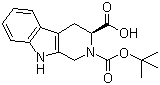 结构式 CAS# 66863-43-2, N-叔丁氧羰基-L-1,2,3,4-四氢-beta-咔啉-3-羧酸; (S)-2-叔丁氧羰基)-2,3,4,9-四氢-1H-吡啶并[3,4-b]吲哚-3-甲酸