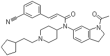 结构式 CAS# 683746-68-1, JNJ 5207787; 反式-N-(1-乙酰基-2,3-二氢-1H-吲哚-6-基)-3-(3-氰基苯基)-N-[1-(2-环戊基乙基)哌啶-4-基]丙烯酰胺