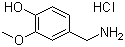 结构式 CAS# 7149-10-2, 香兰素胺盐酸盐; 3-甲氧基-4-羟基苄胺盐酸盐