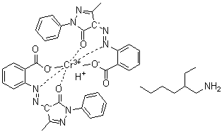 Bis[2-[(4,5-dihydro-3-methyl-5-oxo-1-phenyl-1H-pyrazol-4-yl)azo]benzoato(2-)]chromate(1-) hydrogen compd. with 2-ethyl-1-hexanamine molecular structure (CAS 71701-15-0)