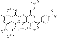 4-Nitrophenyl 2-(acetylamino)-2-deoxy-4-O-[3,4,6-tri-O-acetyl-2-(acetylamino)-2-deoxy-beta-D-glucopyranosyl]-beta-D-glucopyranoside 3,6-diacetate molecular structure (CAS 7284-19-7)