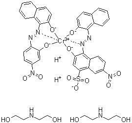 2,2'-Iminobisethanol [3-hydroxy-4-[(2-hydroxy-1-naphthalenyl)azo]-7-nitro-1-naphthalenesulfonato][1-[(2-hydroxy-4-nitrophenyl)azo]-2-naphthalenolato]chromate (2:1) molecular structure (CAS 72987-11-2)